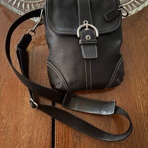 Coach Black Leather Crossbody with Silver Buckle